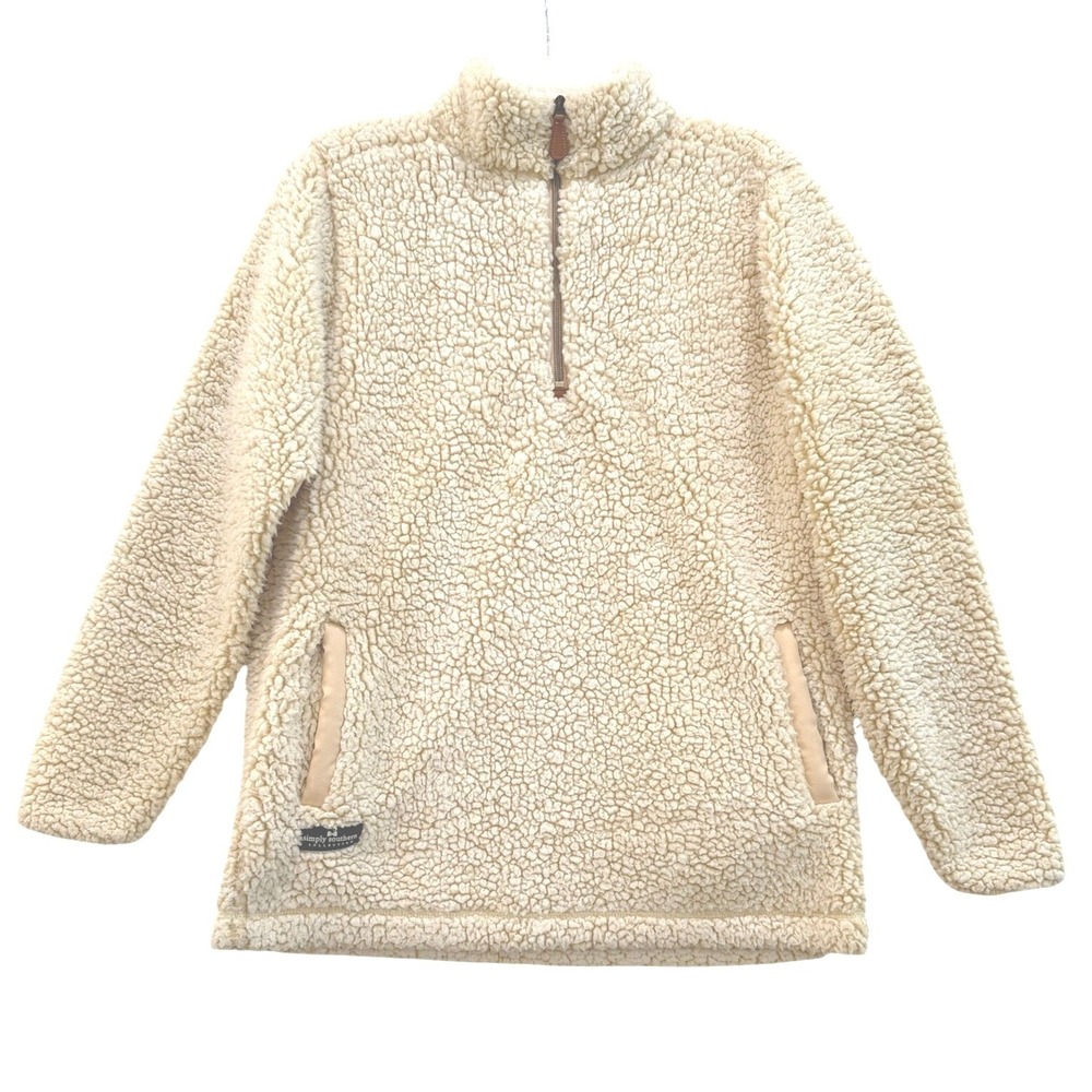 Simply Southern Women Cream Sherpa Faux Fur Quarter Zip Pullover Fleece Small